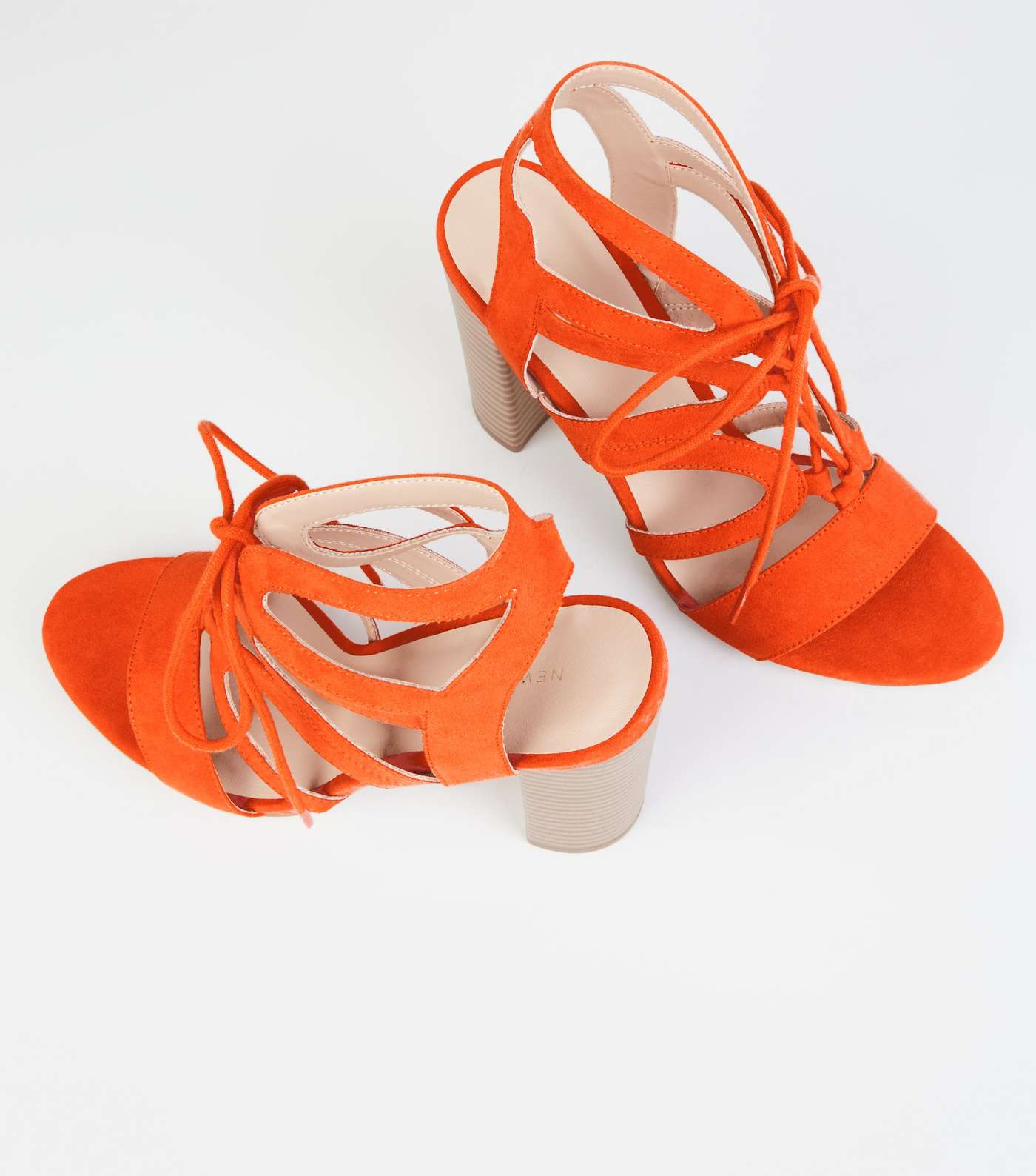 Orange Suedette Lace Up Ghillie Block Heels Image 3