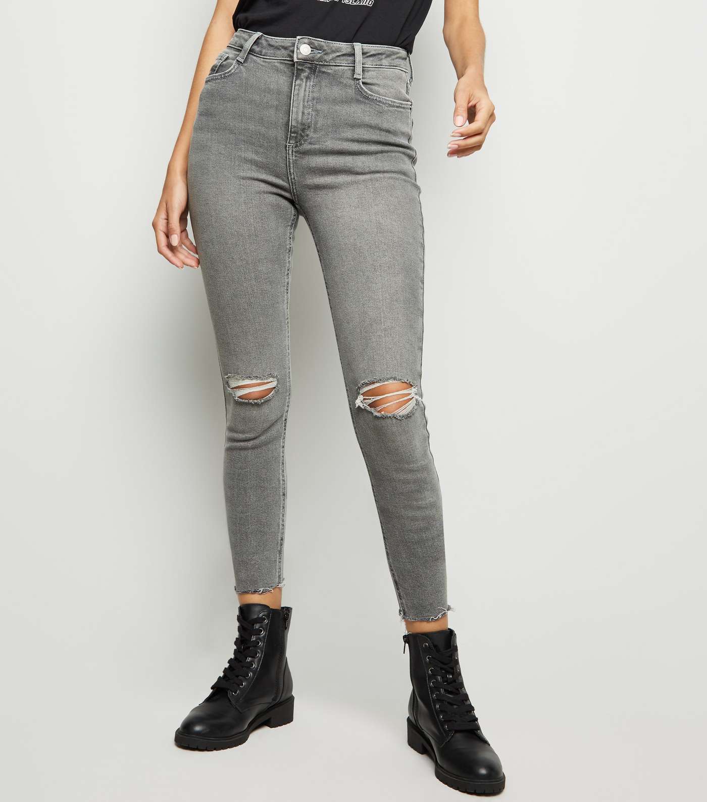 Grey Ripped High Waist Super Skinny Hallie Jeans Image 2
