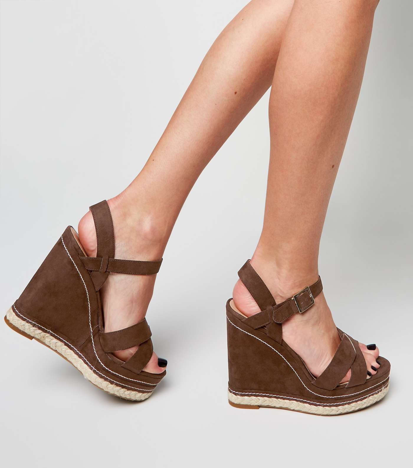 Rust Contrast Stitch Cross Strap Wedges Image 2
