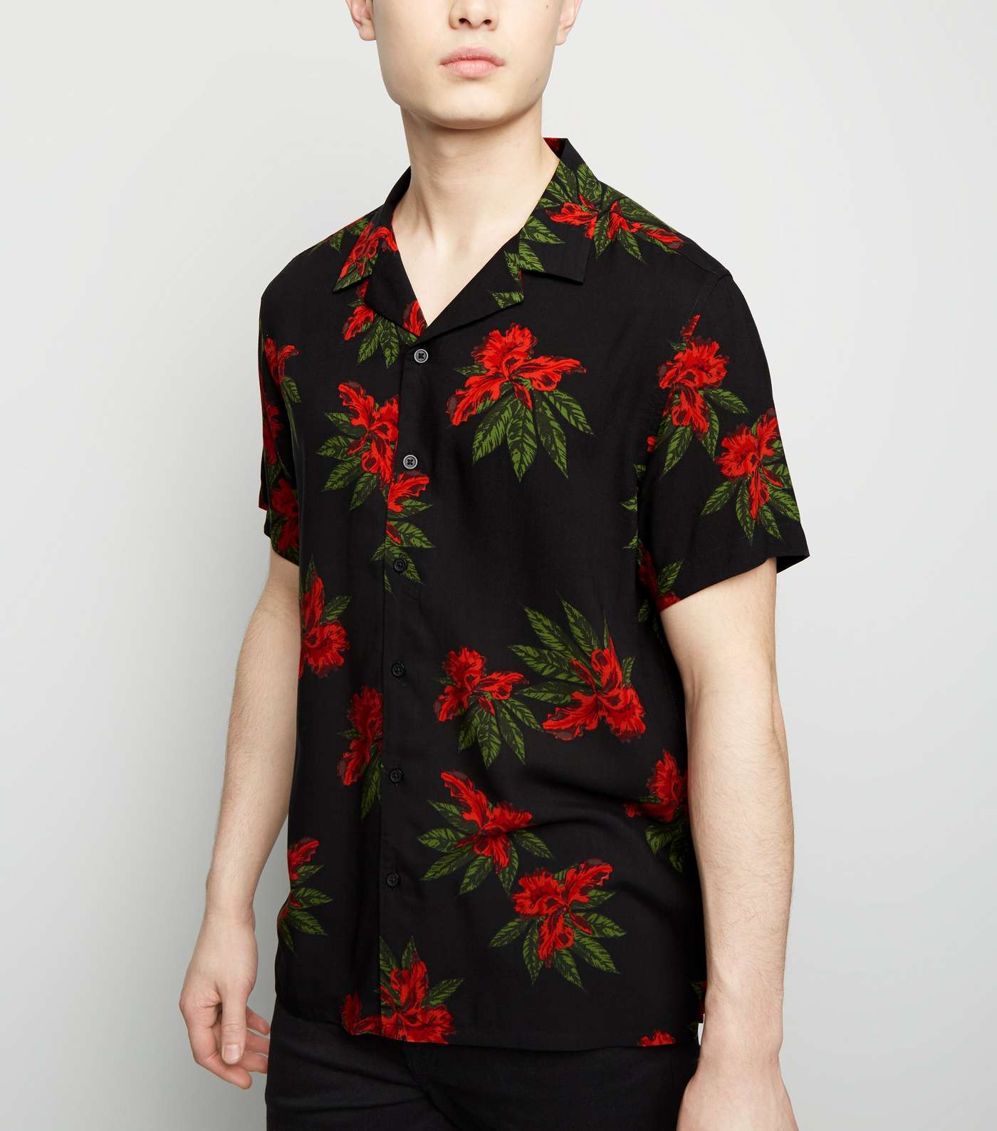 Red Floral Print Revere Collar Shirt