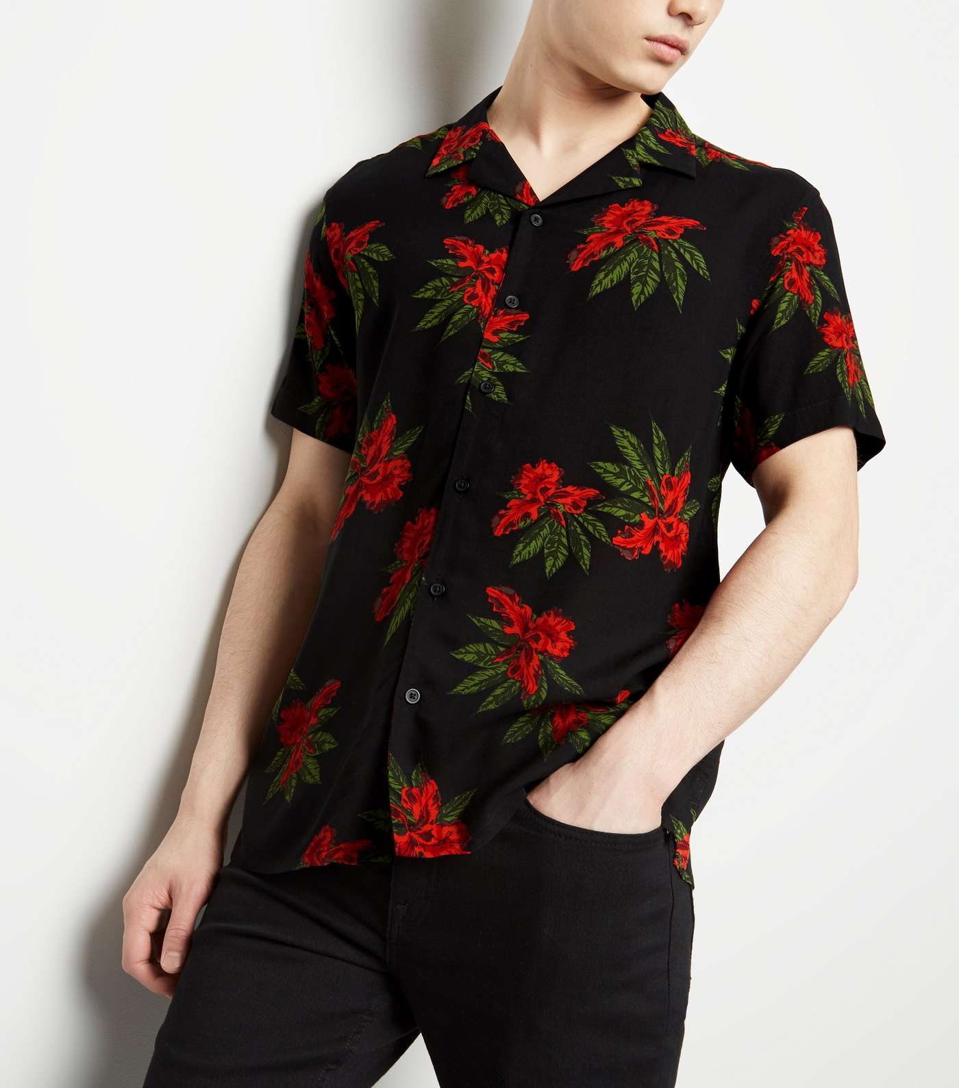 Red Floral Print Revere Collar Shirt Image 3