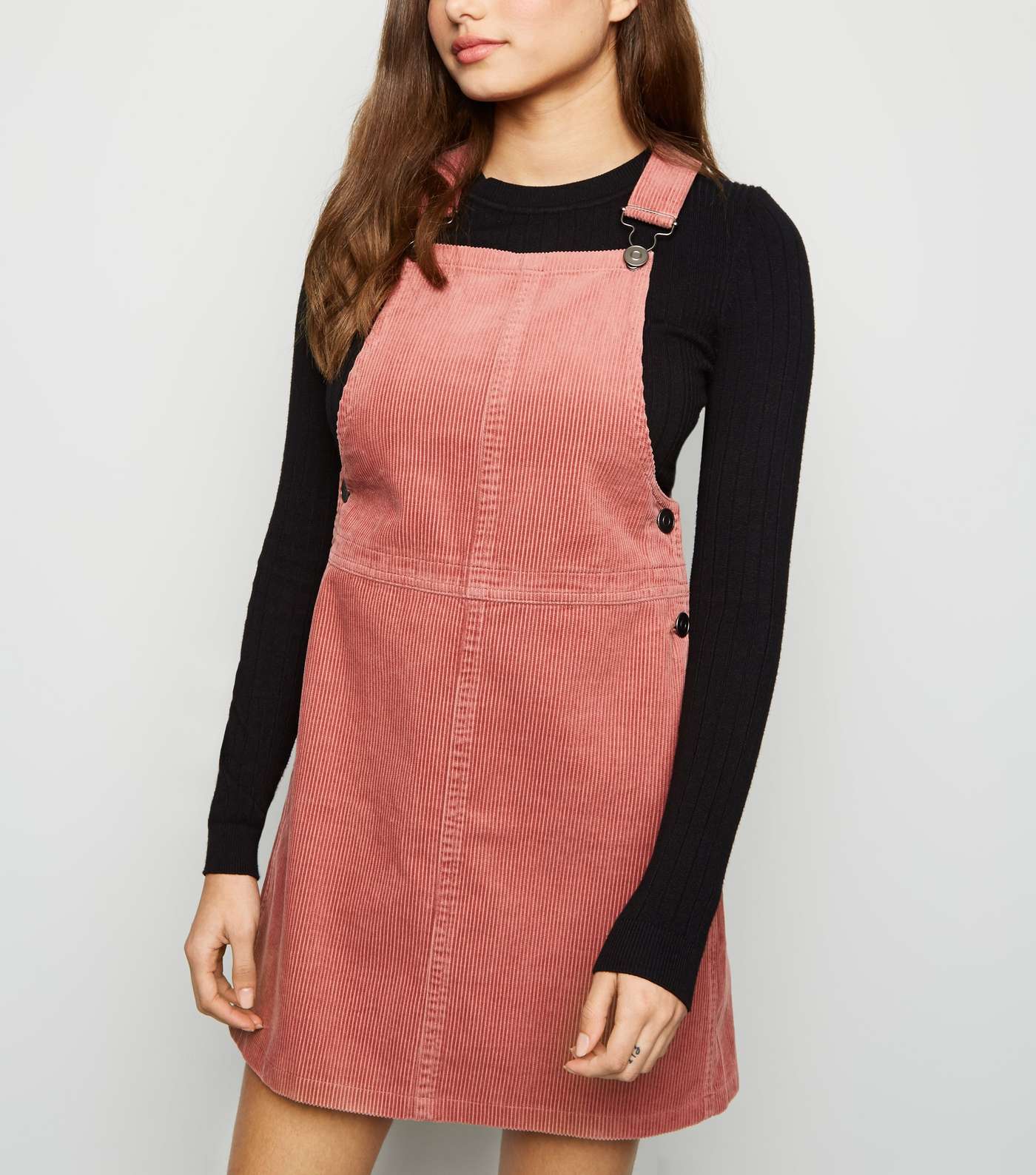 Mid Pink Corduroy A-Line Pinafore Dress