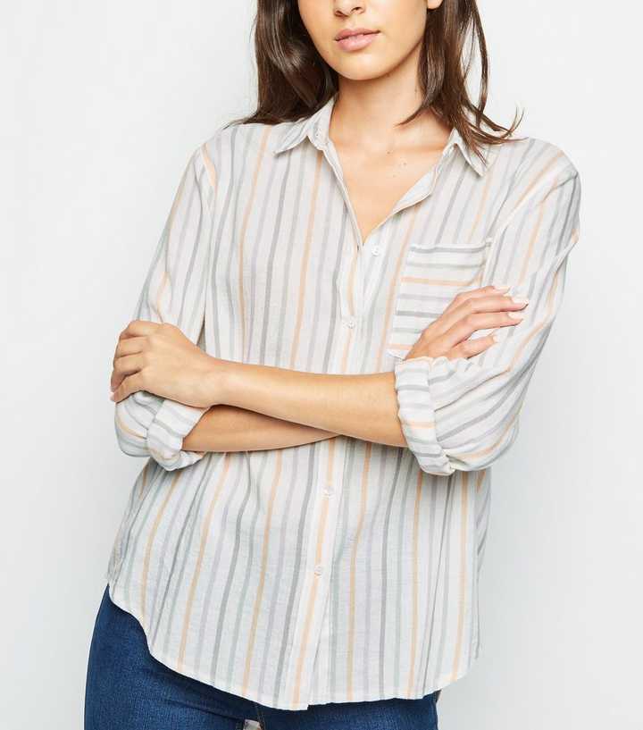 Victoria Striped Ribbon Shirt (White)