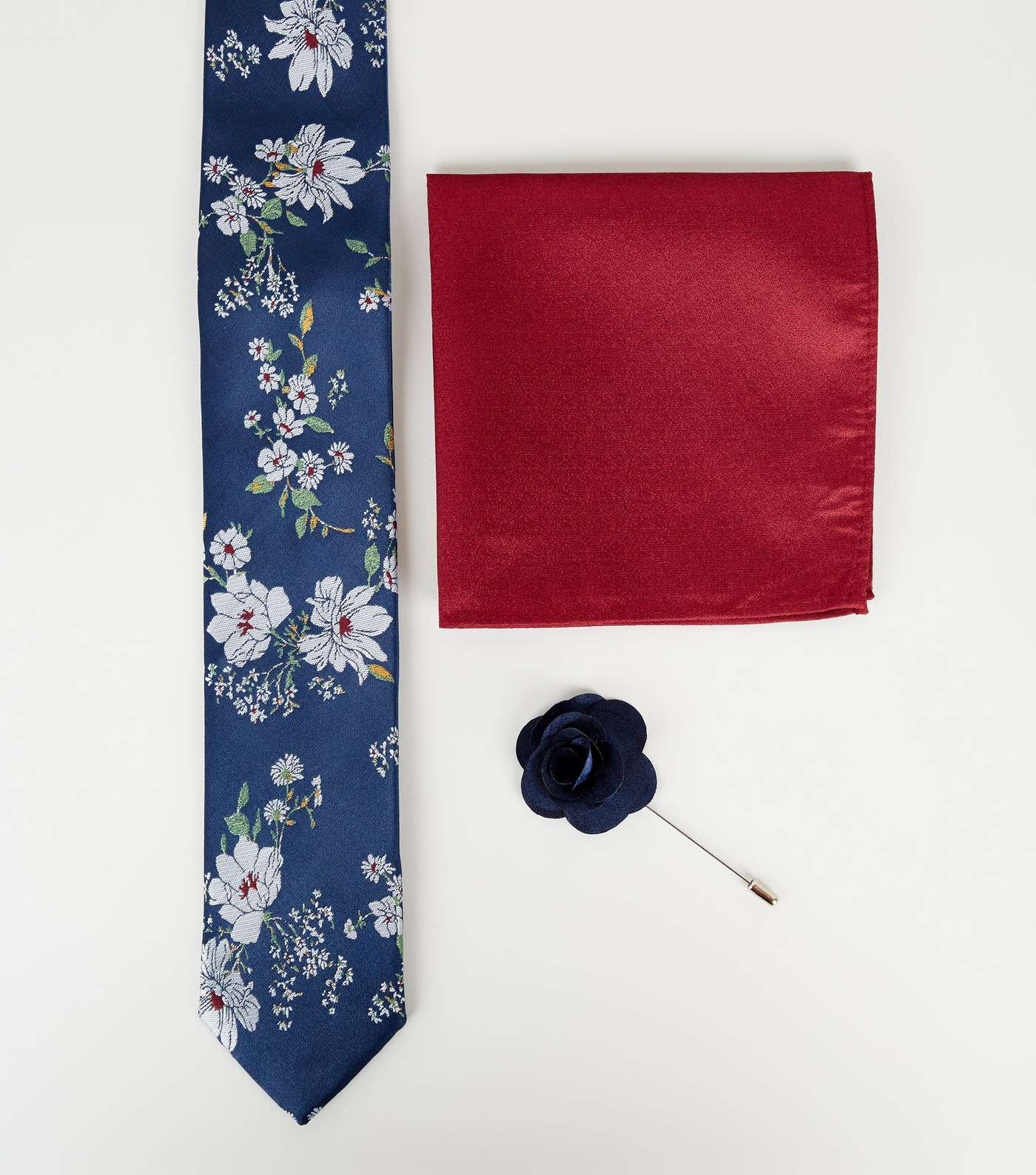 Navy Floral Tie Handkerchief and Pin Set