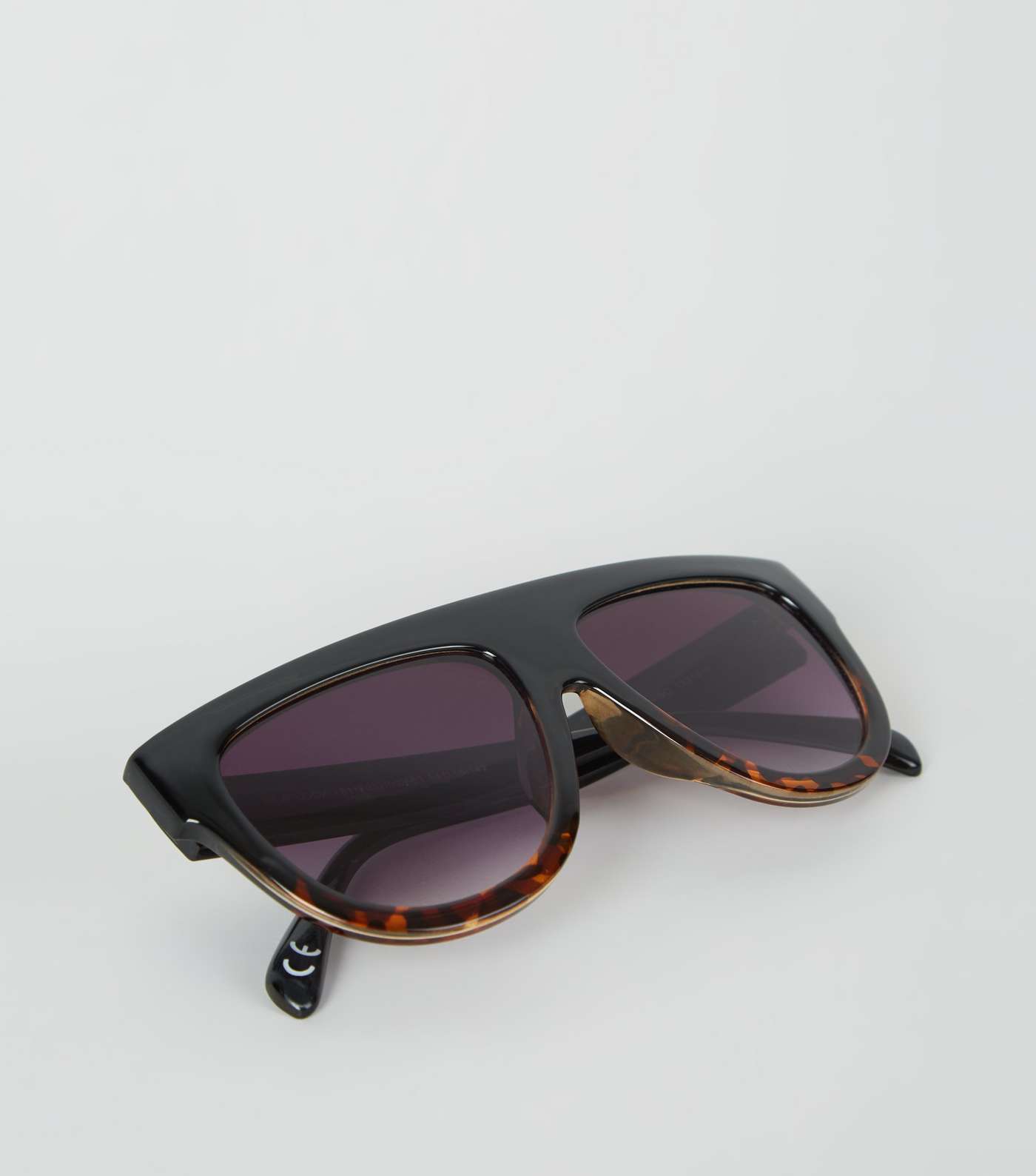 Black Tinted Faux Tortoiseshell Flat Top Sunglasses Image 4