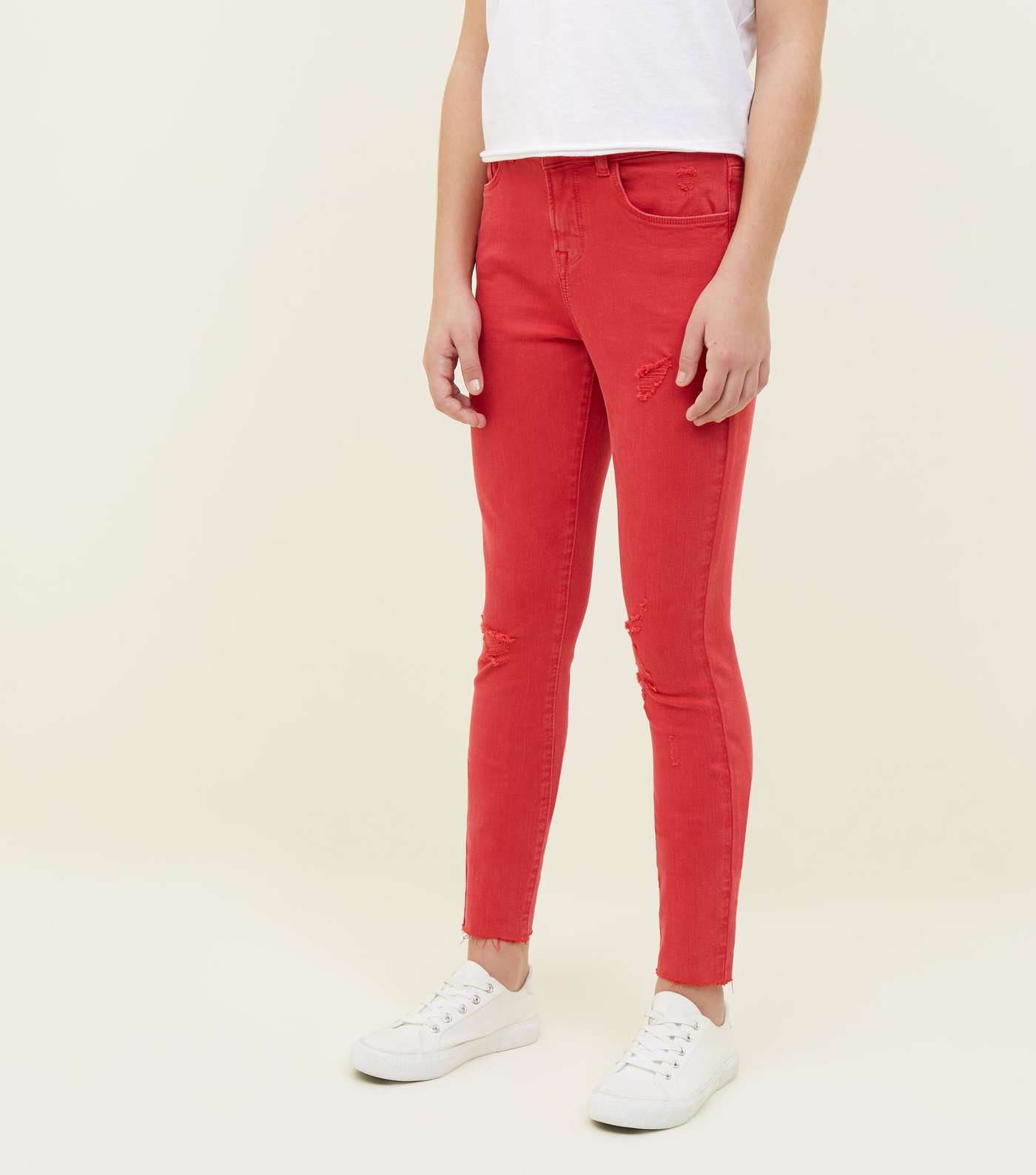 Girls Red Ripped Skinny Jeans  Image 2