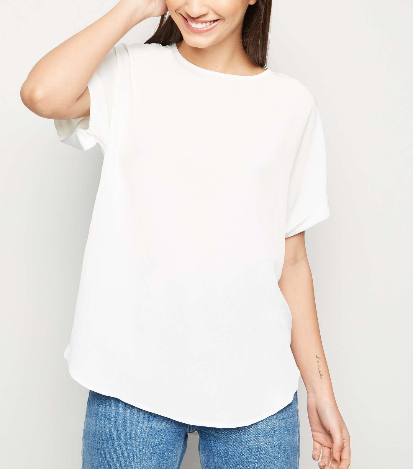 Off White Rolled Sleeve Top