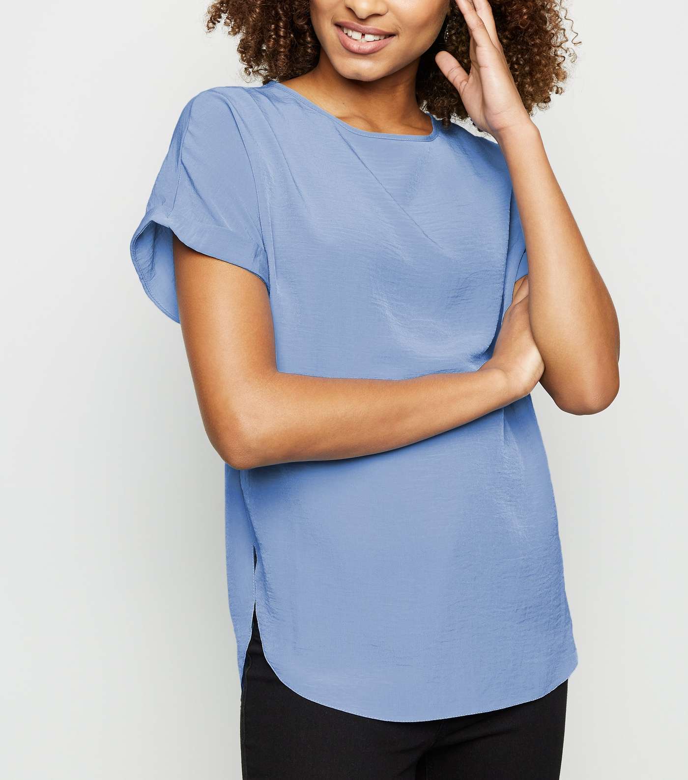 Pale Blue Rolled Sleeve Top