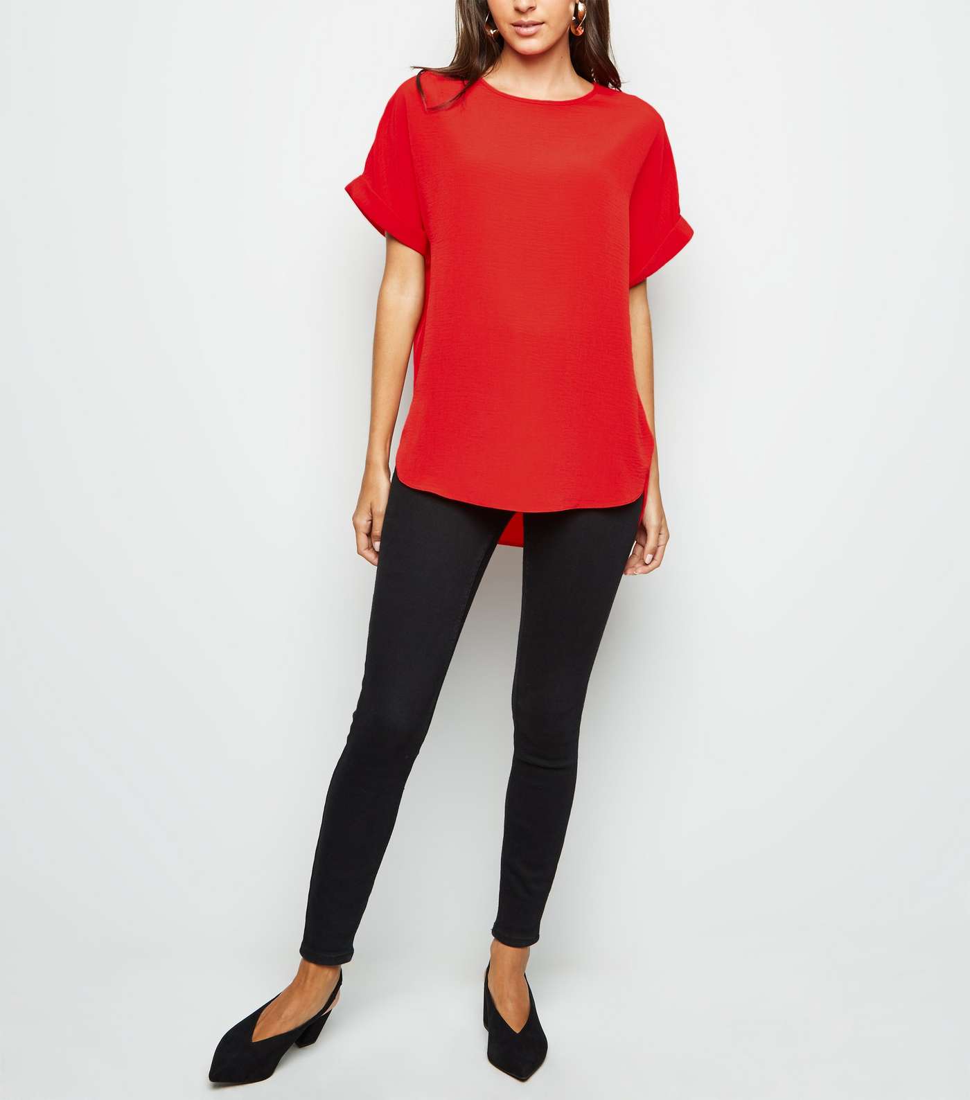 Red Rolled Sleeve Top Image 2