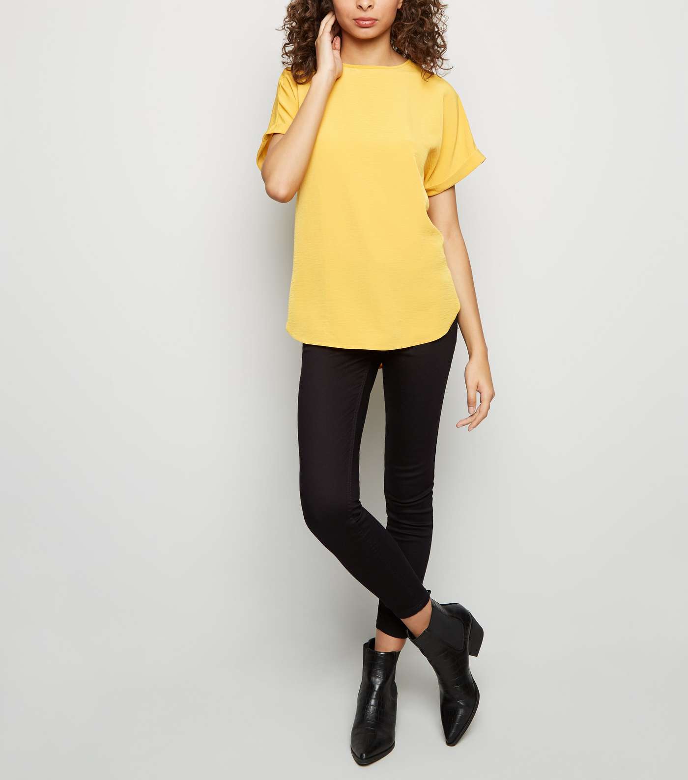 Yellow Rolled Sleeve Top Image 2