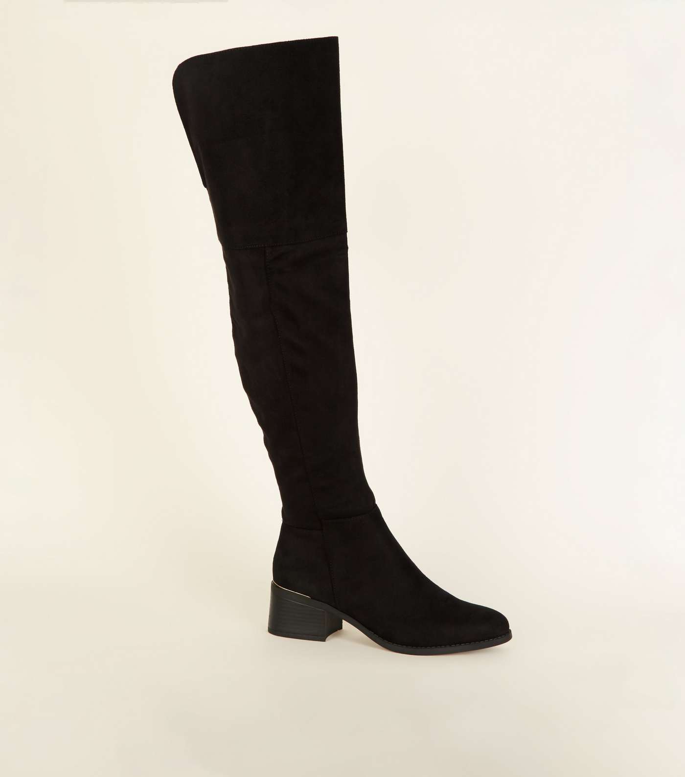 Black Suedette Over The Knee Heeled Boots