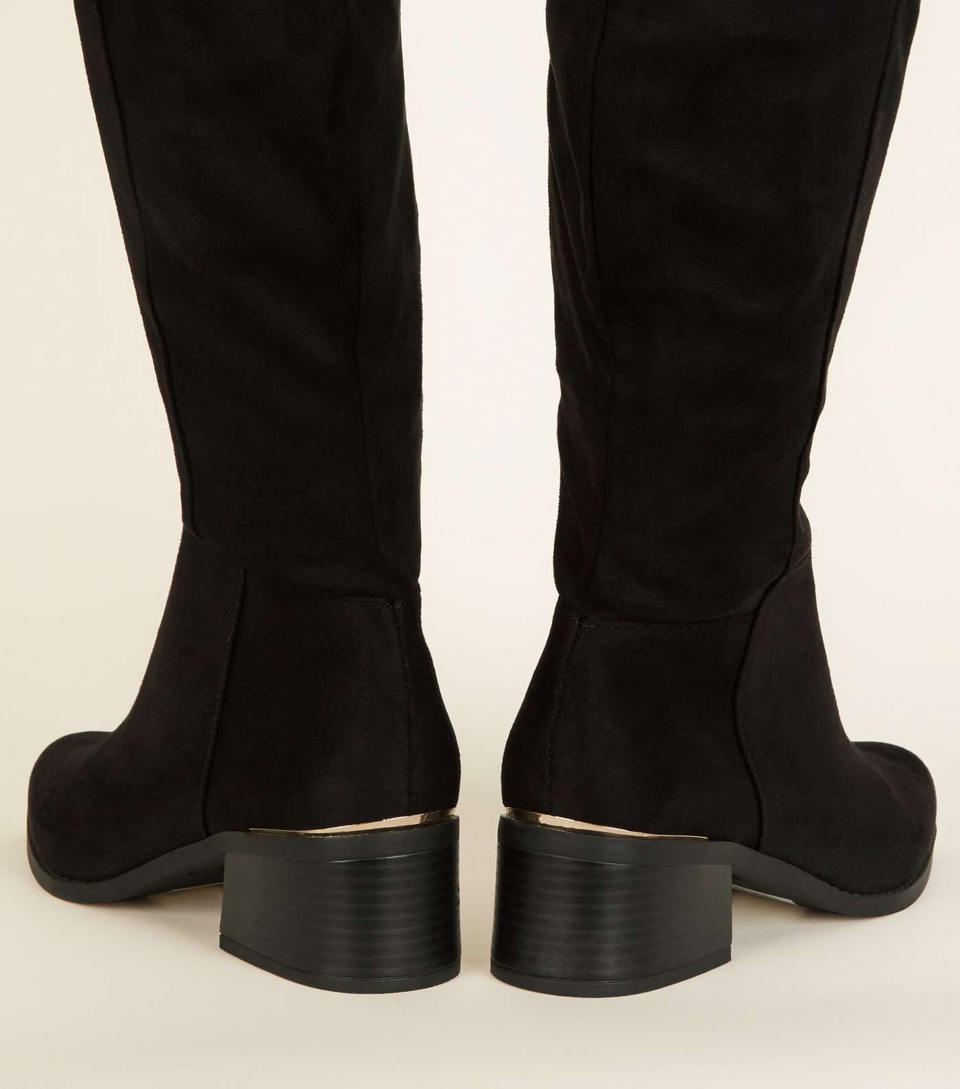 Black Suedette Over The Knee Heeled Boots Image 3