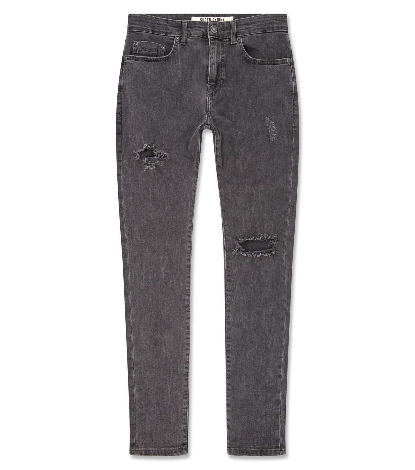 Dark Grey Ripped Super Skinny Stretch Jeans Image 4