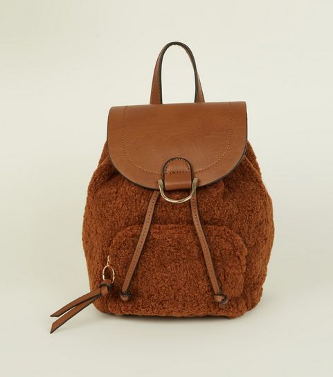 Women S Backpacks Mini Rucksacks New Look Tan Teddy Borg Pocket Front Backpack