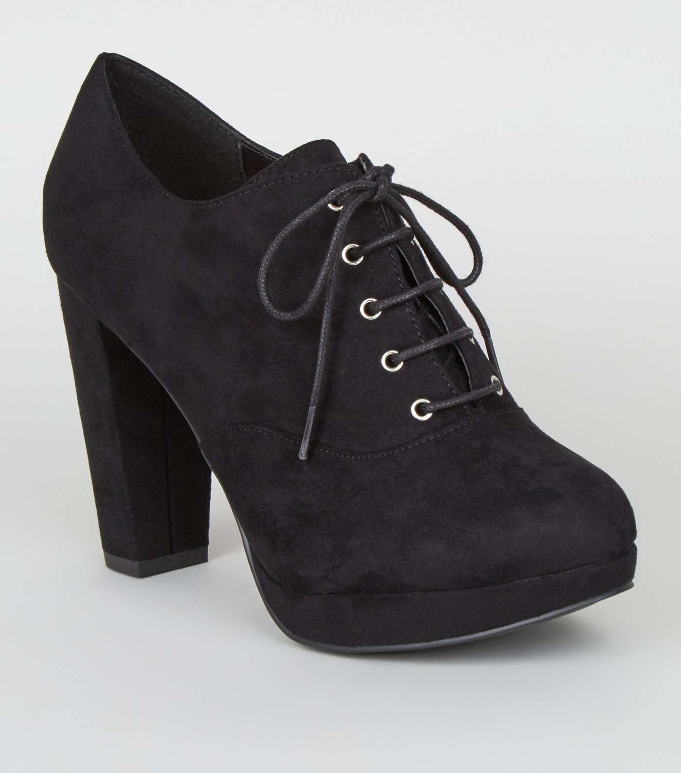 Wide Fit Black Suedette Lace Up Shoe Boots
