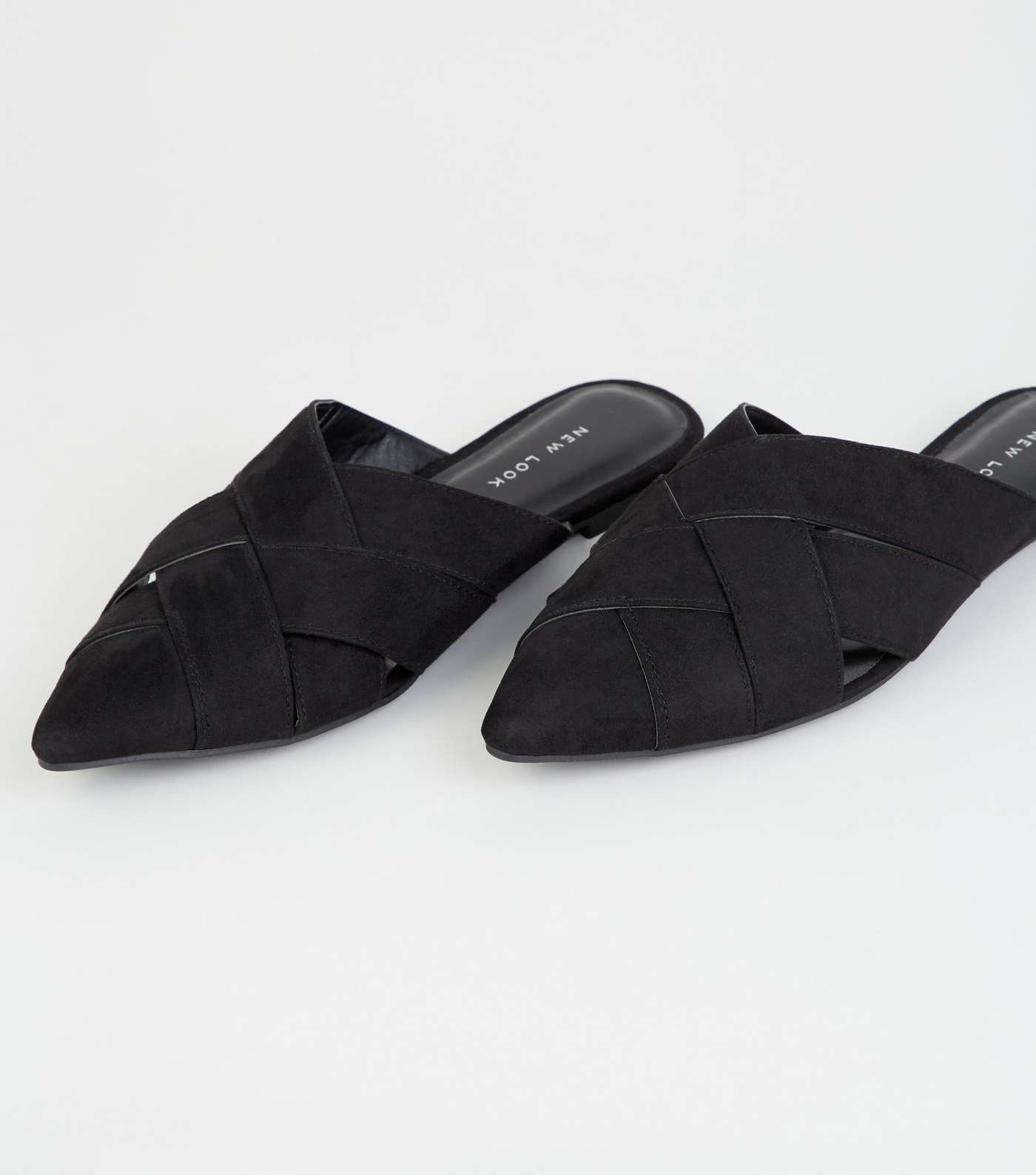 Black Leather-Look Woven Pointed Mules Image 3