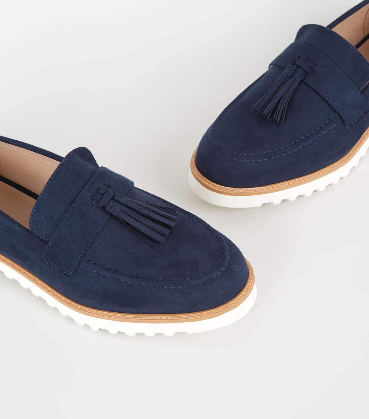 Navy Suedette Chunky Tassel Loafers Image 3