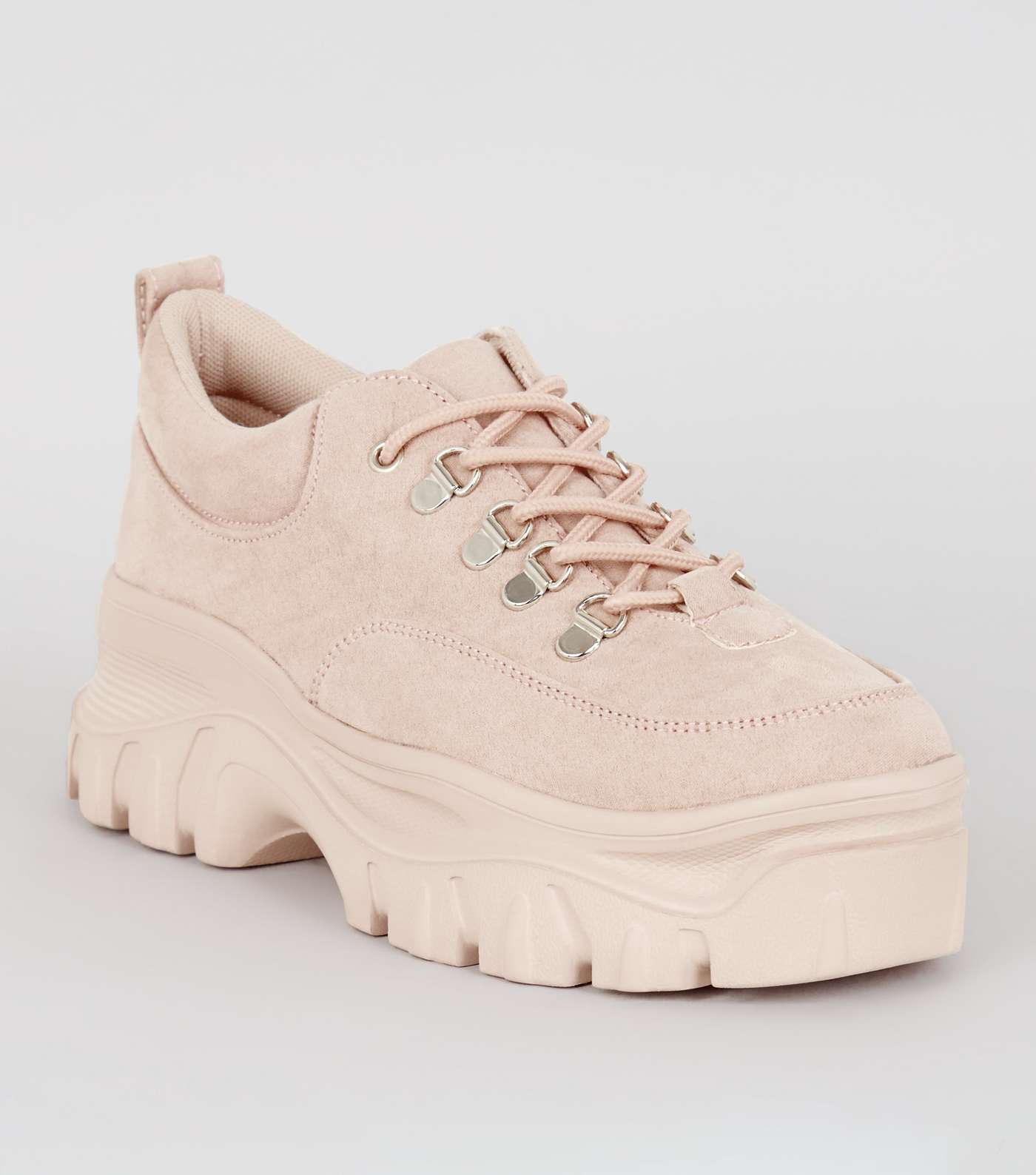 Nude Suedette Chunky Sole Hiker Trainers