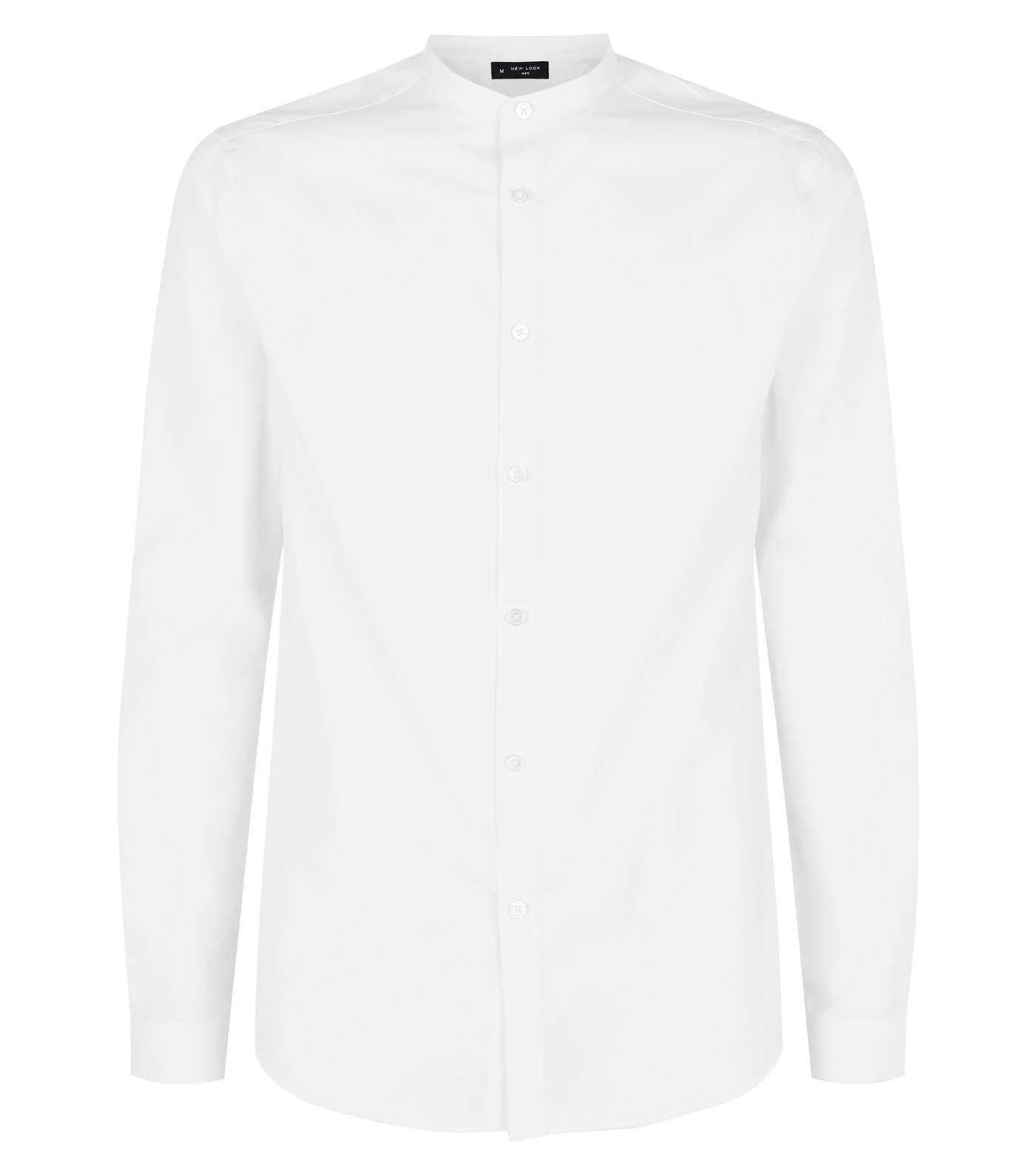 White Long Sleeve Collarless Poplin Shirt Image 4