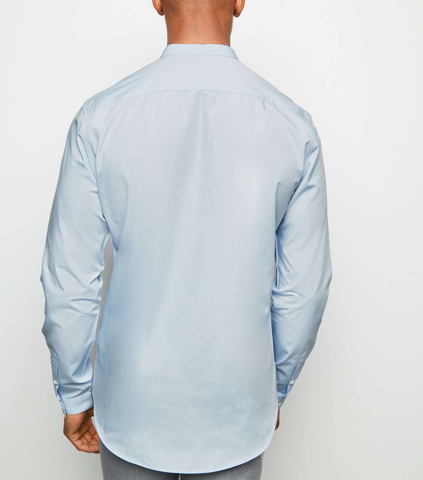 Pale Blue Long Sleeve Collarless Poplin Shirt Image 3
