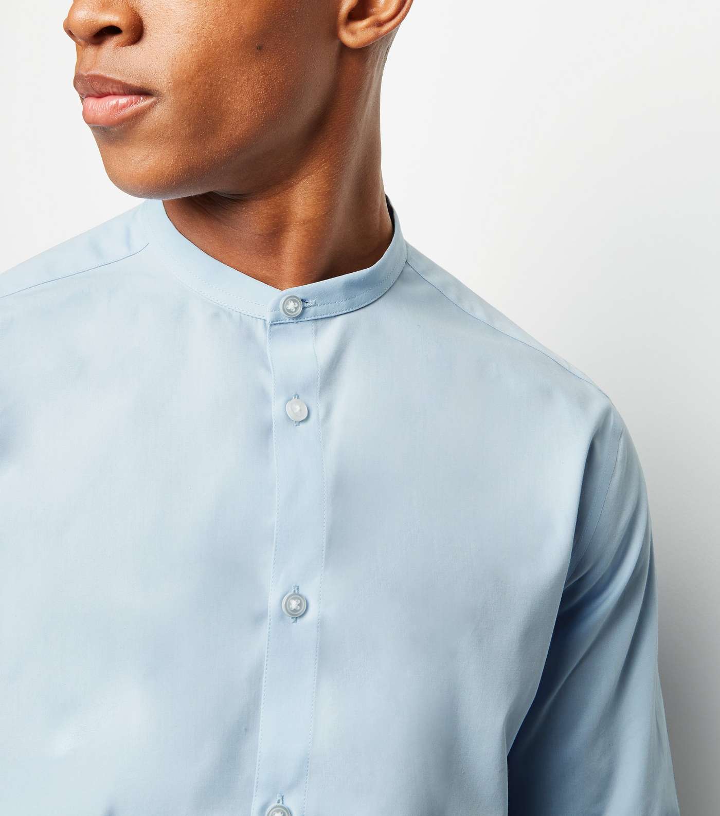 Pale Blue Long Sleeve Collarless Poplin Shirt Image 5
