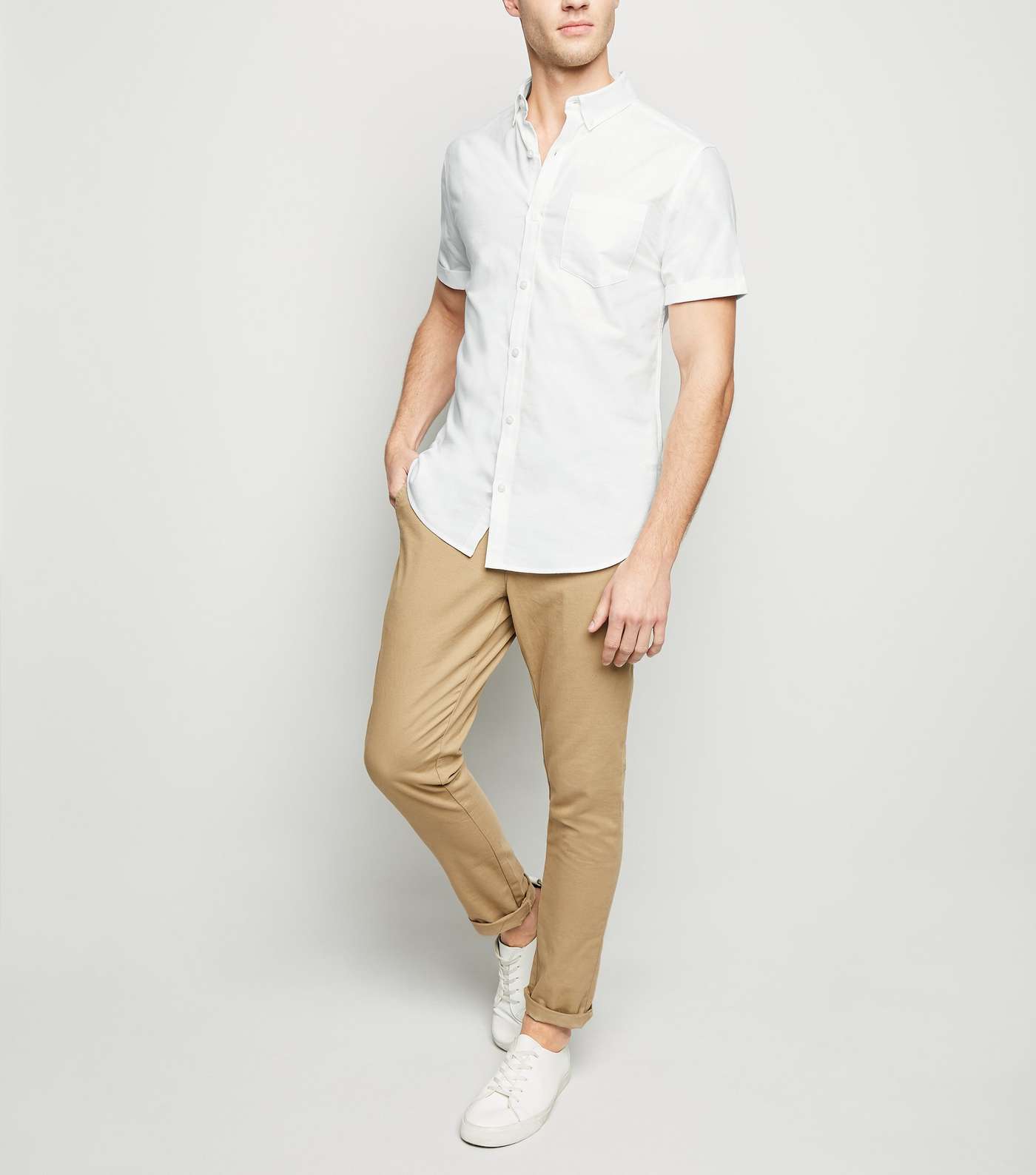White Short Sleeve Cotton Oxford Shirt Image 2