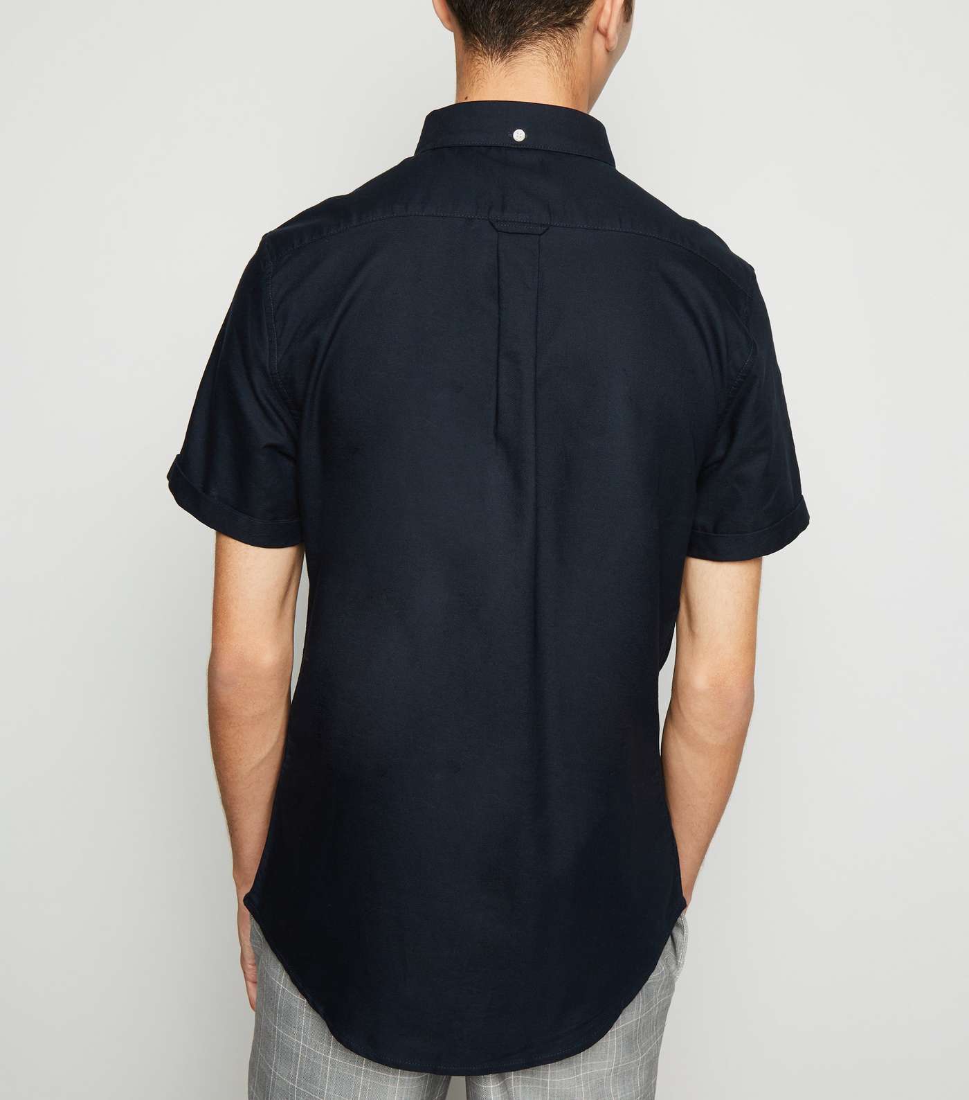 Navy Short Sleeve Cotton Oxford Shirt Image 3