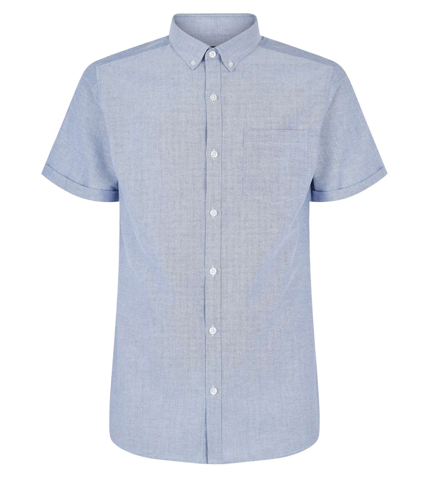 Pale Blue Short Sleeve Cotton Oxford Shirt Image 5