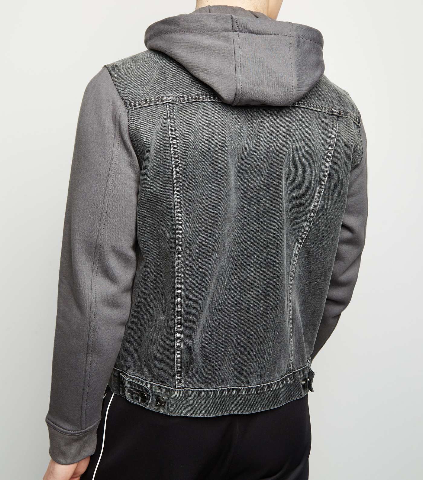 Dark Grey Jersey Sleeve Denim Jacket Image 3