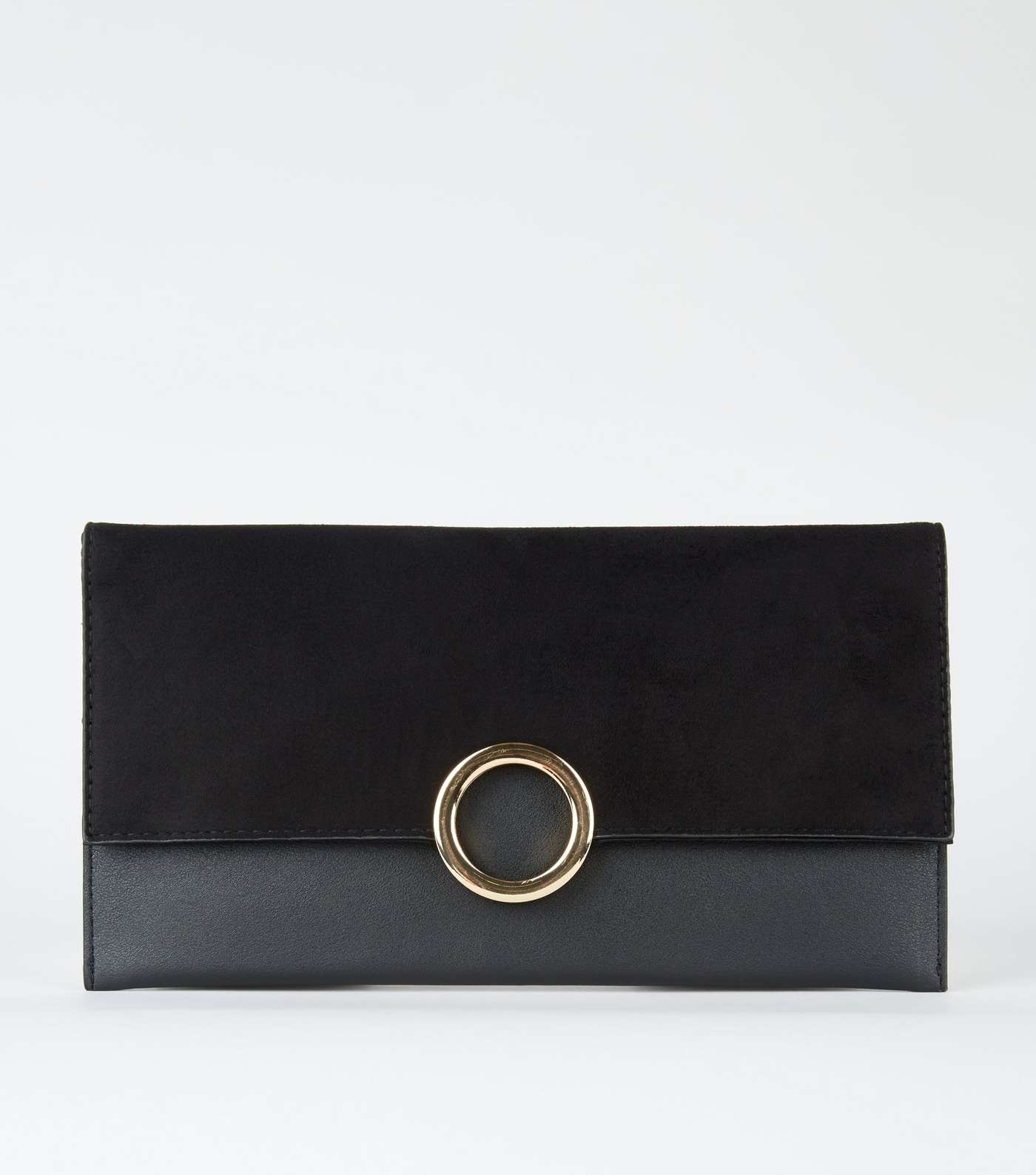 Black Leather-Look Ring Front Clutch