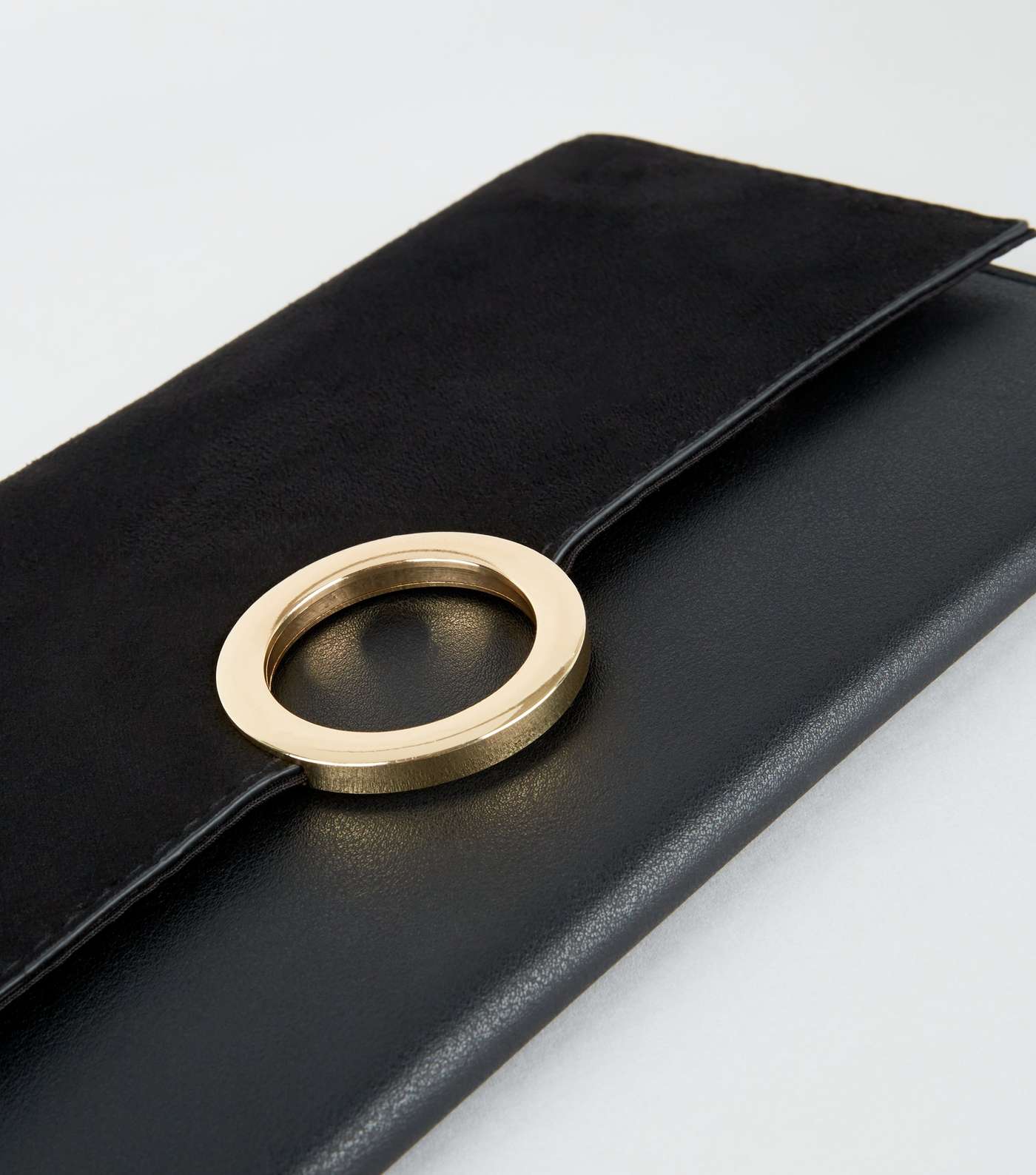 Black Leather-Look Ring Front Clutch Image 3