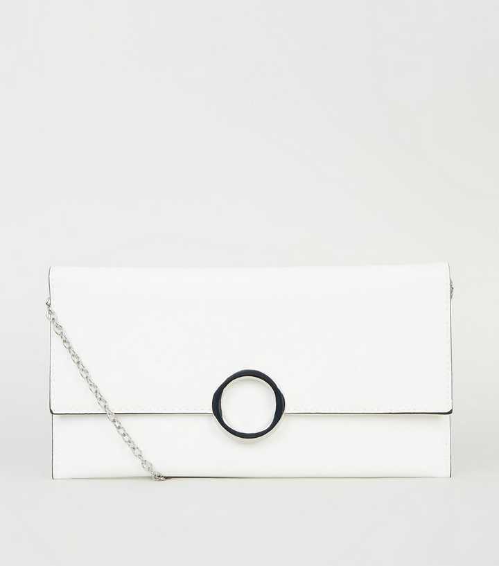 White Leather-Look Ring Front Clutch