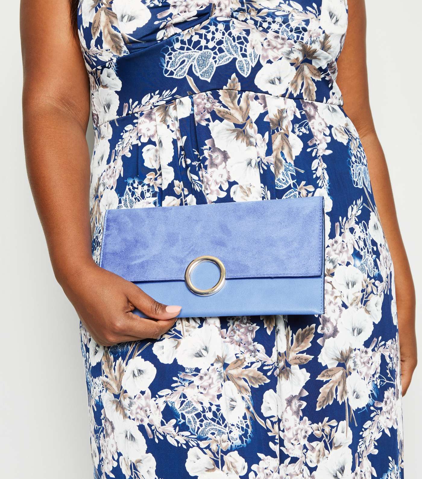 Pale Blue Leather-Look Ring Front Clutch Image 2