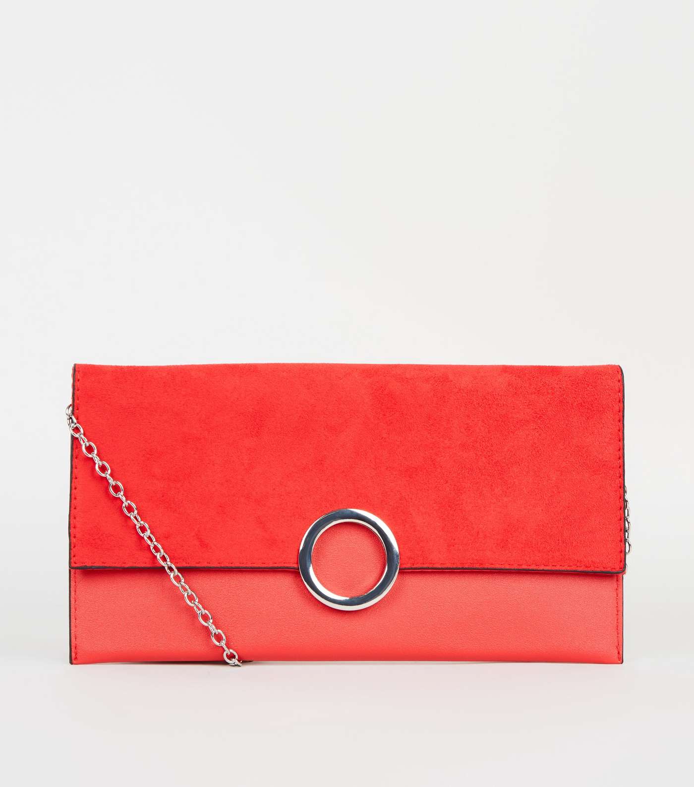 Red Leather-Look Ring Front Clutch 