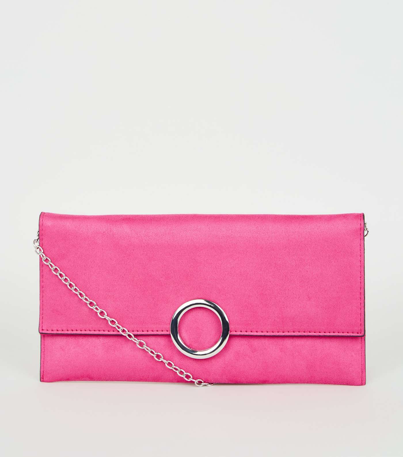 Bright Pink Neon Suedette Ring Front Clutch 