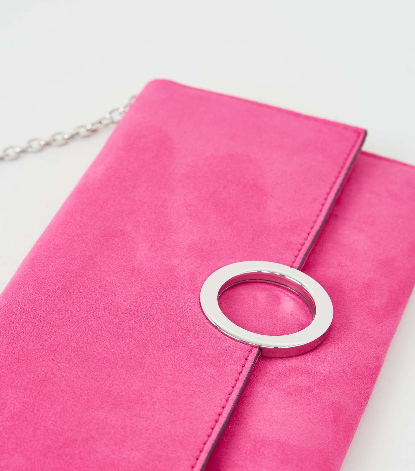 Bright Pink Neon Suedette Ring Front Clutch  Image 3