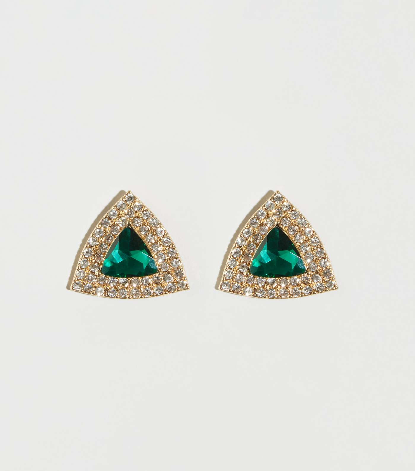 Green Diamanté Triangle Stud Earrings