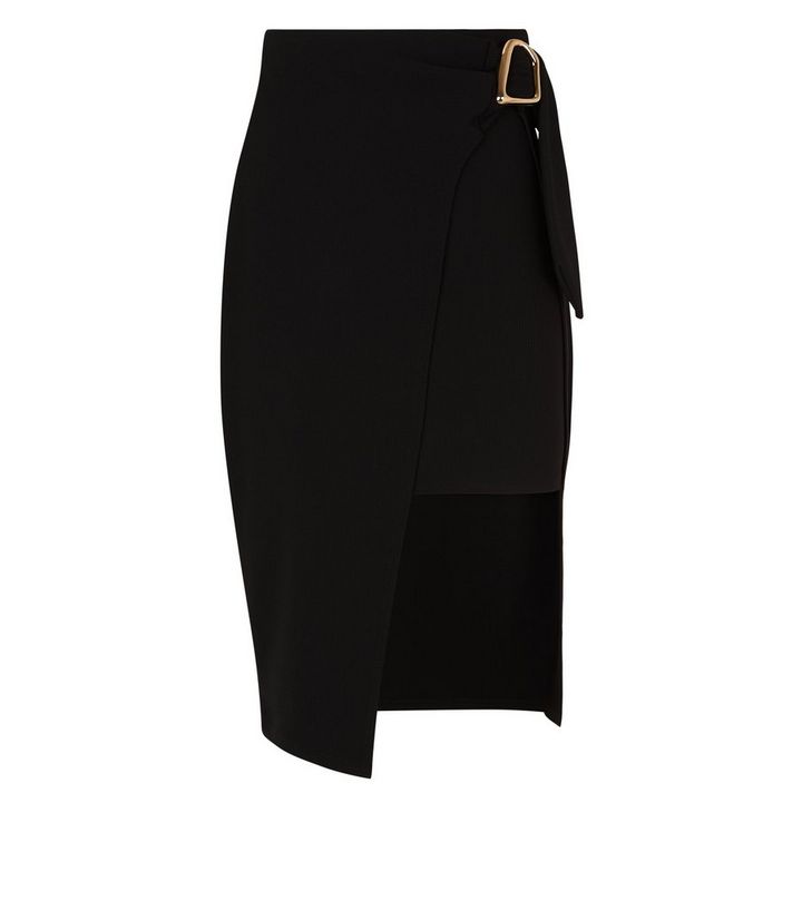 Black Ribbed Hardware Overlay Midi Skirt | New Look