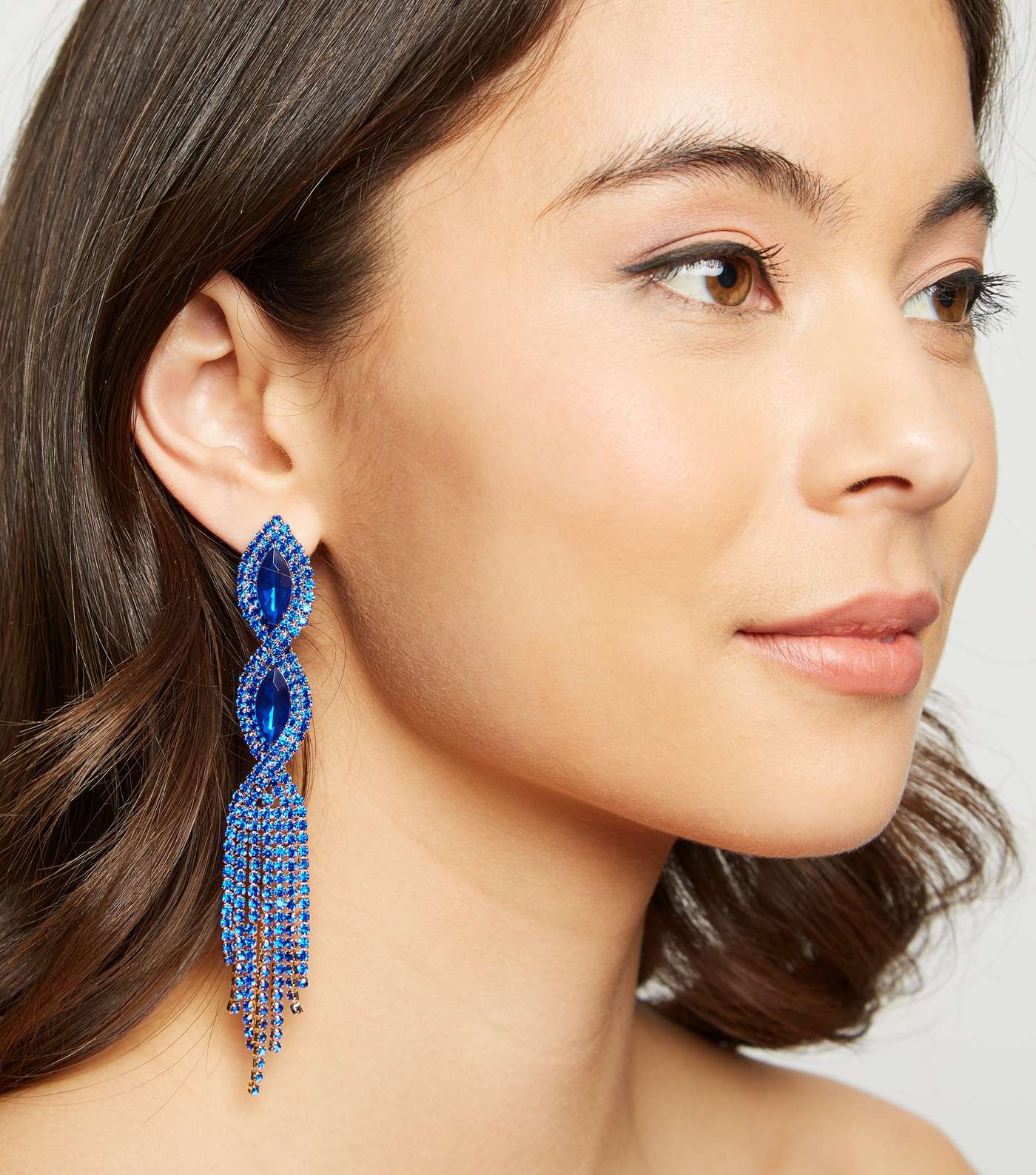 Blue Premium Gem Twist Chandelier Earrings Image 2