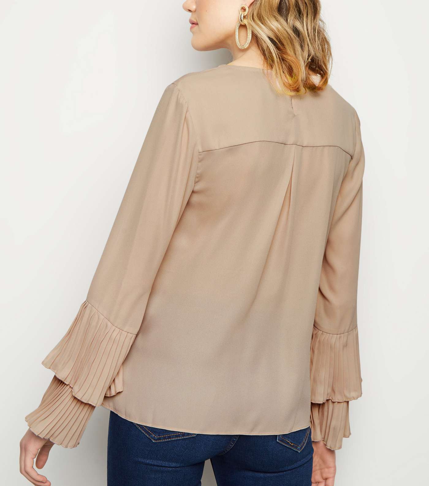 Pale Pink Pleated Tiered Sleeve Blouse  Image 3