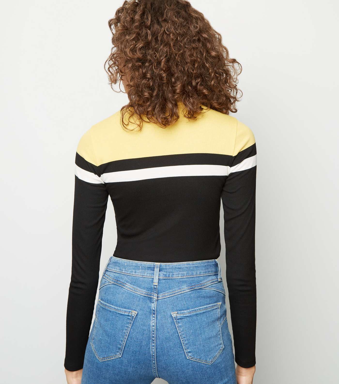 Yellow Colour Block Ribbed Roll Neck Top  Image 3