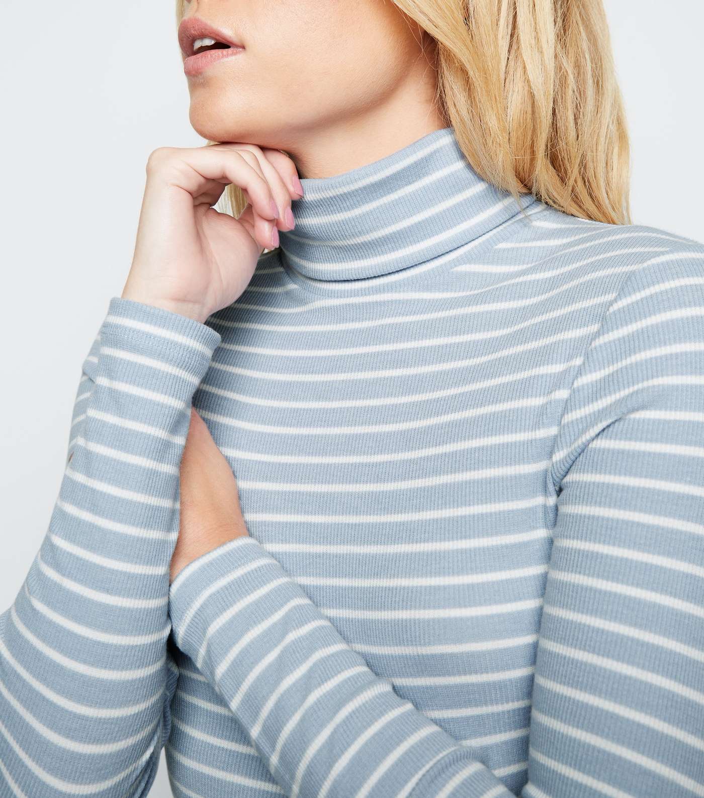 Blue Stripe Ribbed Roll Neck Top  Image 5