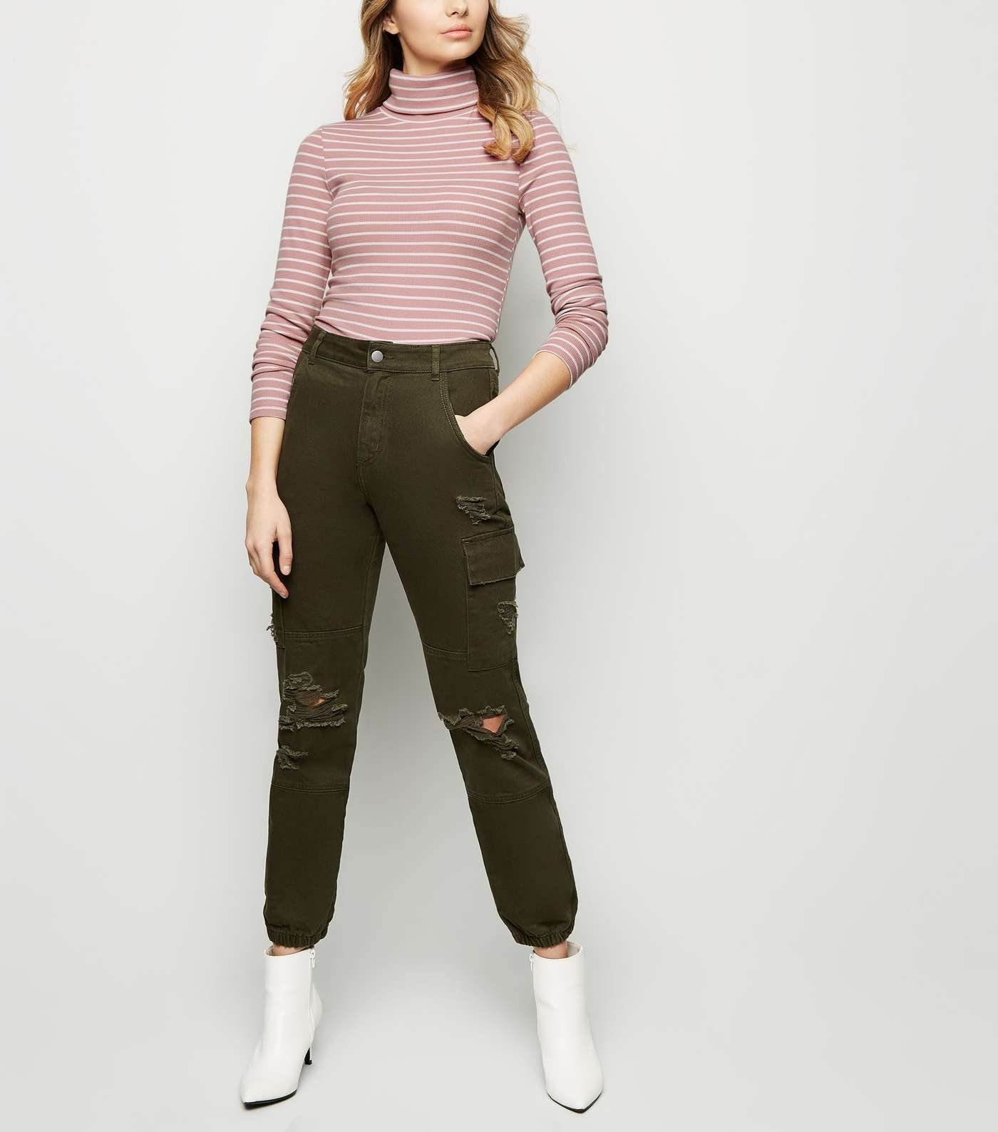 Pink Stripe Ribbed Roll Neck Top  Image 3