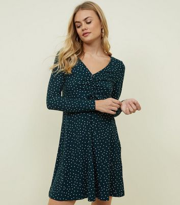 New look green polka dot dress Clearance