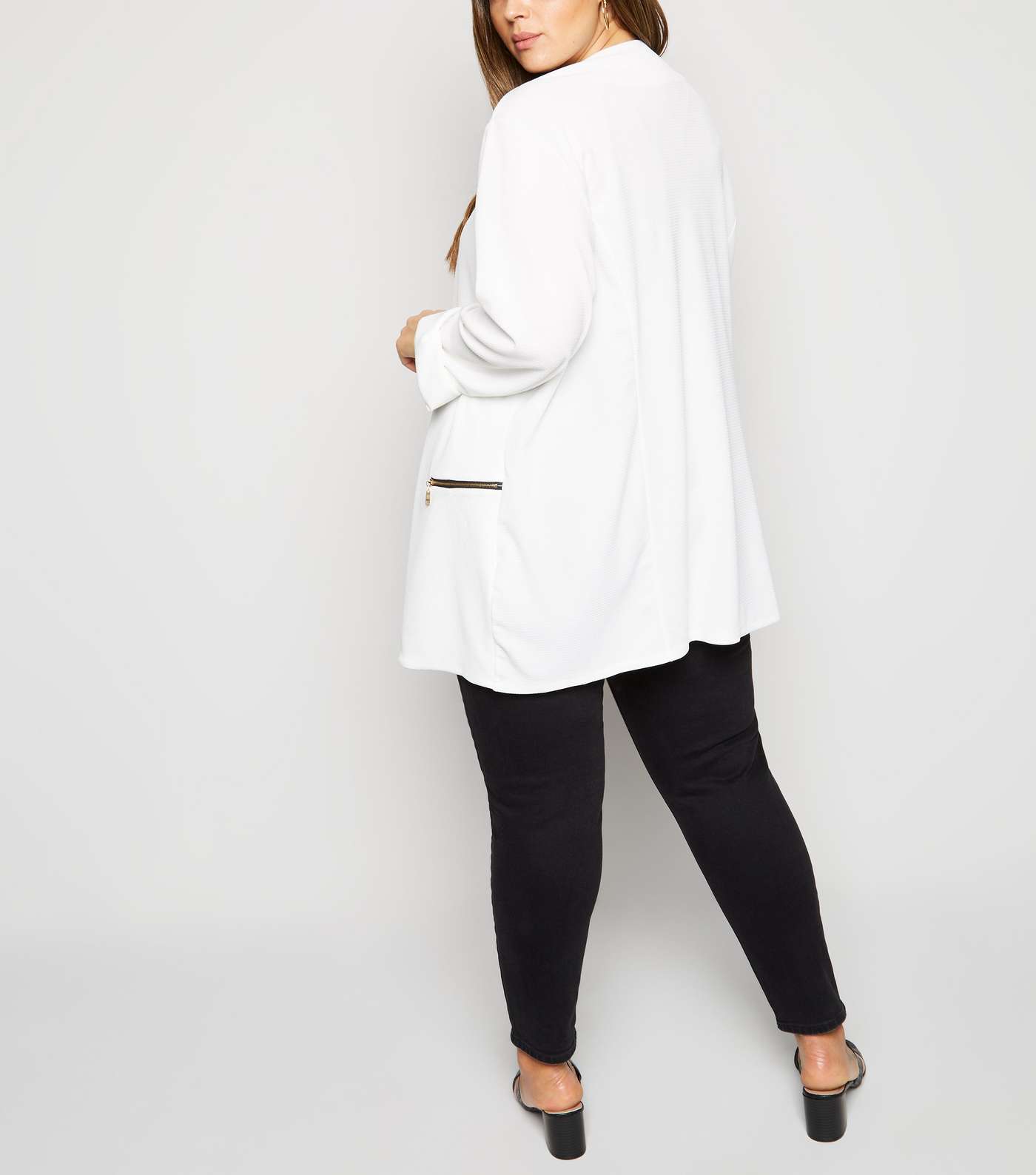 Mela Curves White Zip Pocket Blazer  Image 3