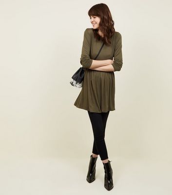 Khaki Long Sleeve Smock Dress New Look shop for Khaki Long Sleeve Smock Dress New Look at Shopo