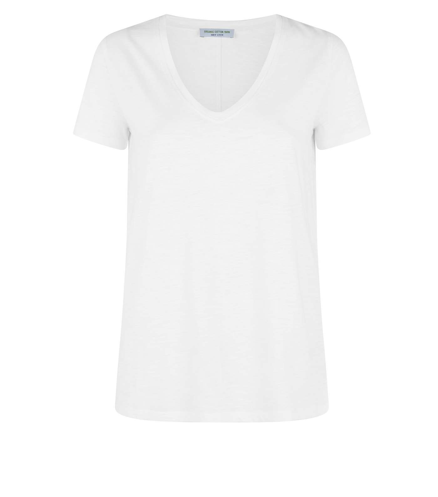 White Organic Cotton V Neck T-Shirt  Image 4