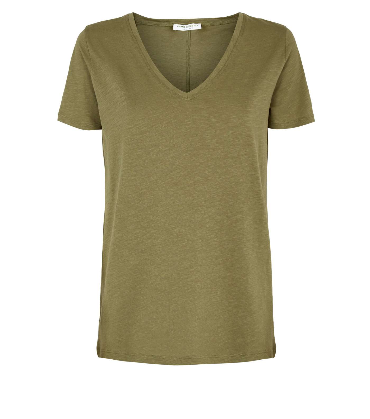 Olive Organic Cotton V Neck T-Shirt  Image 4