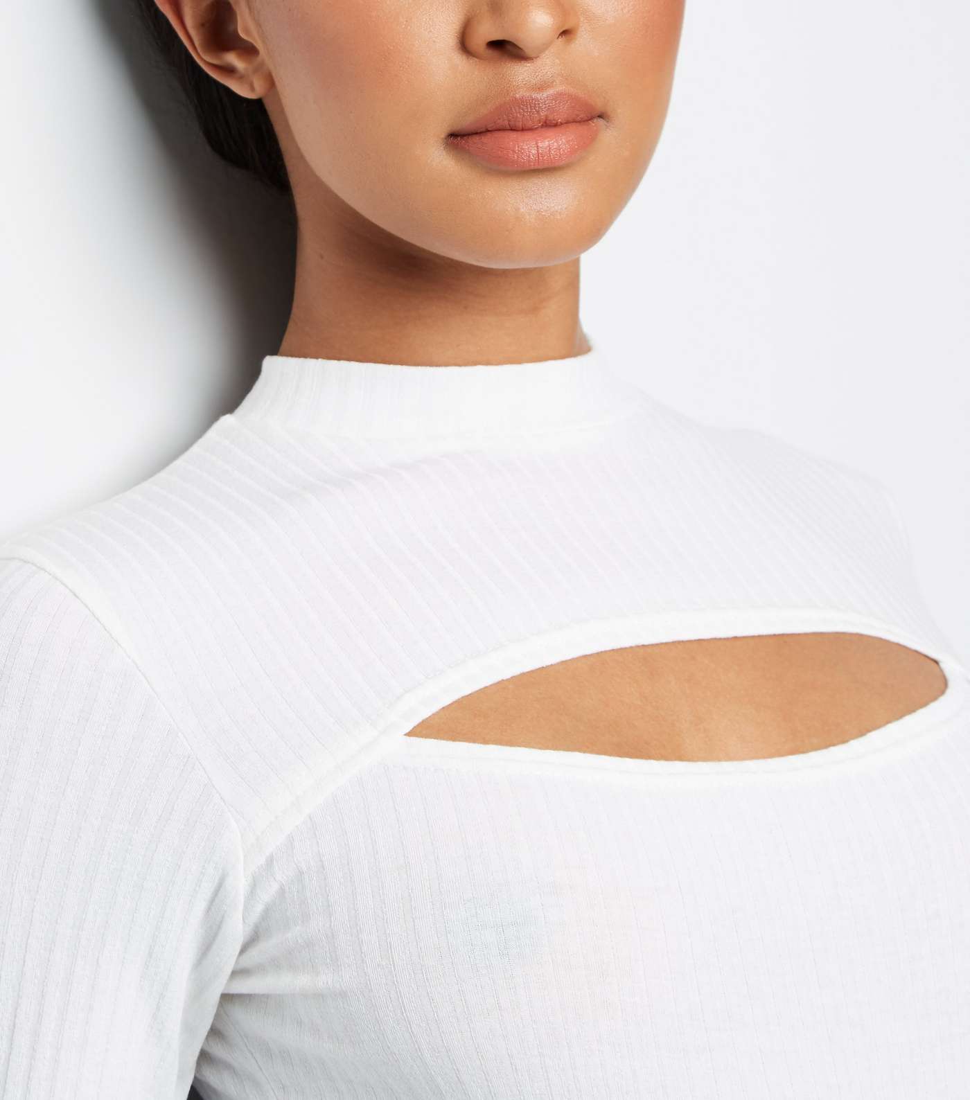 Cream Ribbed Cut Out Bodysuit Image 3