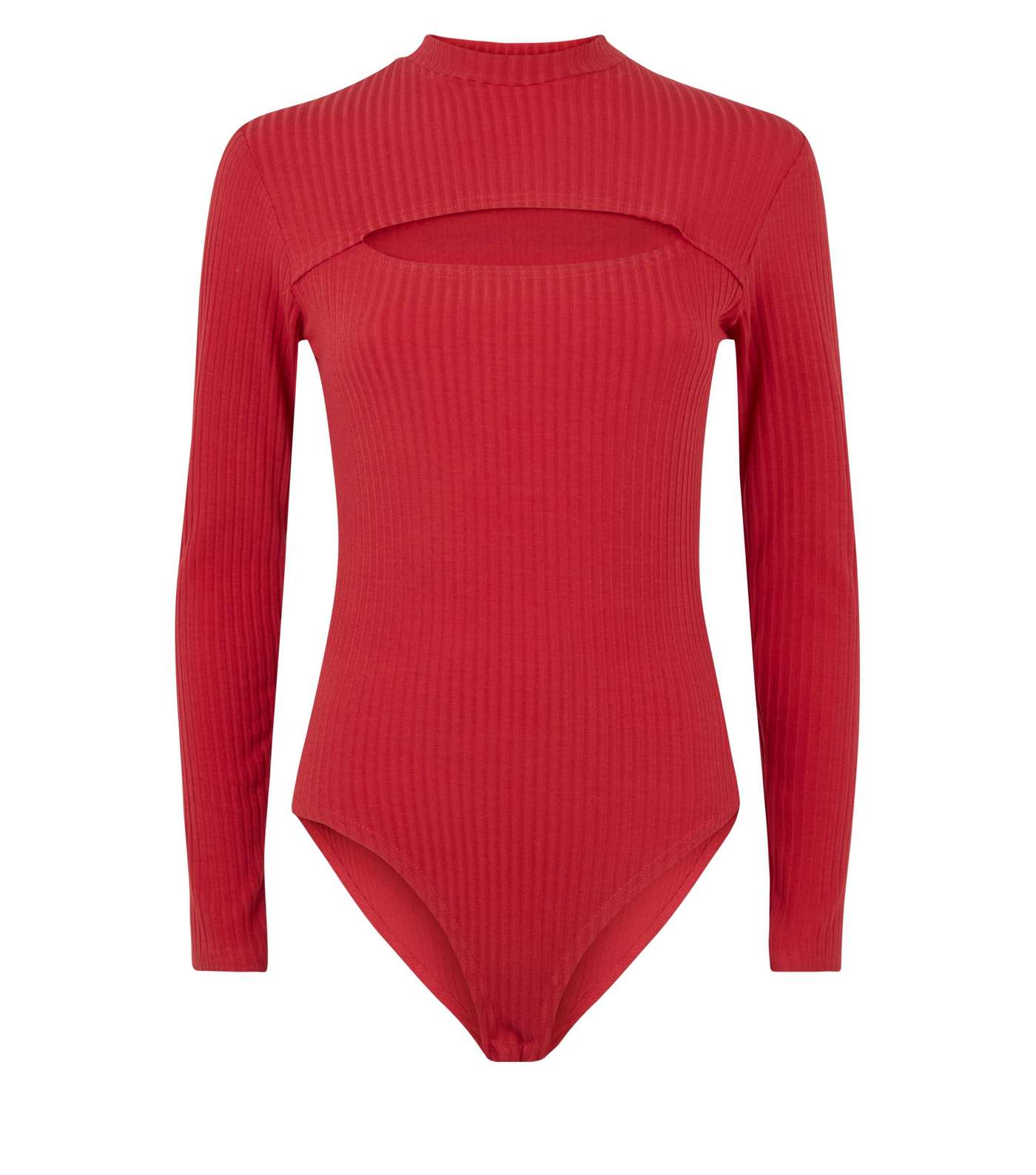 Red Ribbed Cut Out Bodysuit Image 4